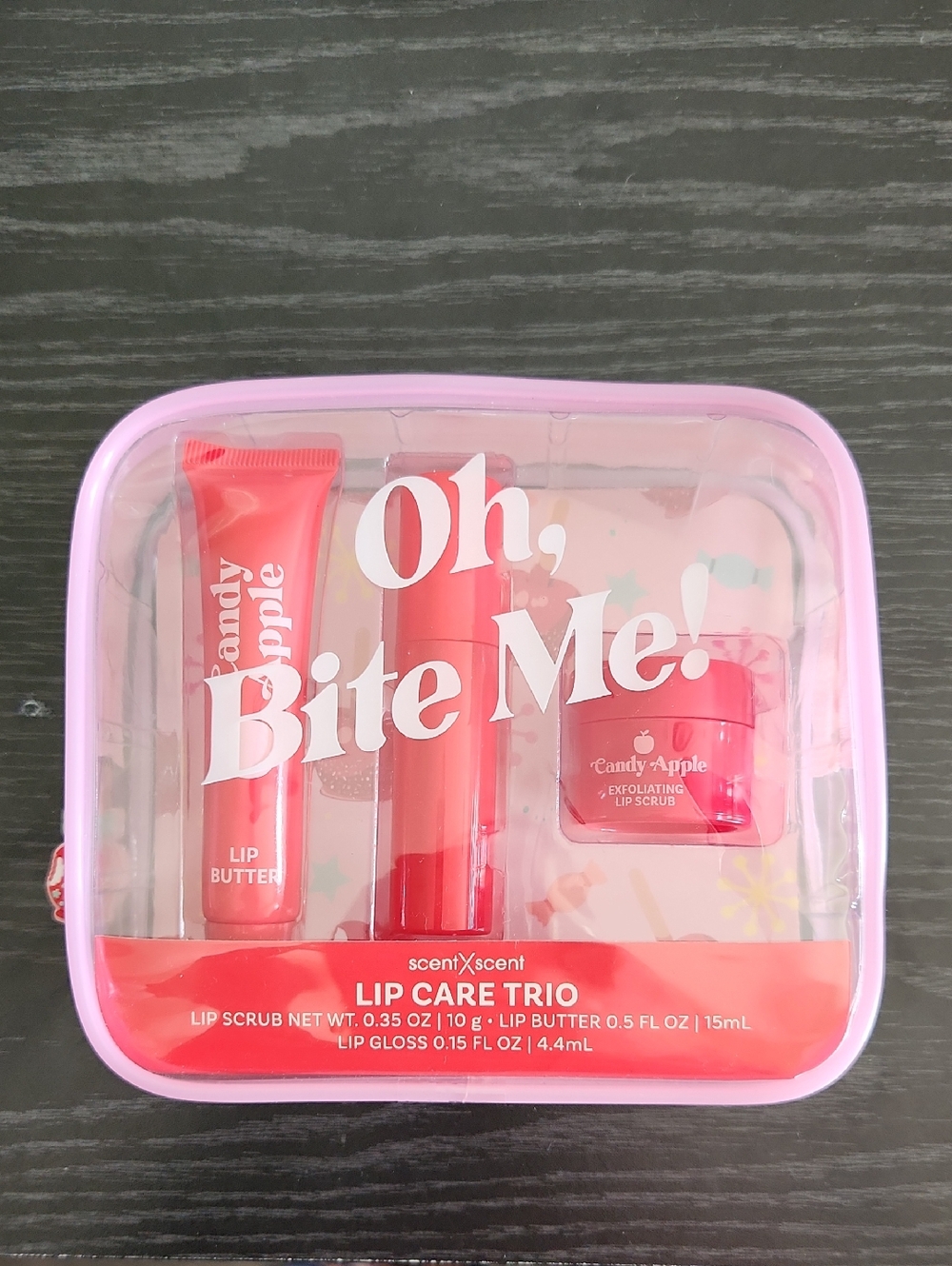 NWT Oh Bite Me Candy Apple Lip Care Trio - Pink/Red